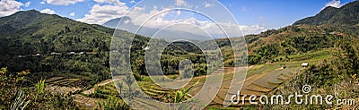 Panorama on the mountains and rice paddies of Flores Island near Ruteng, Indonesia Stock Photo