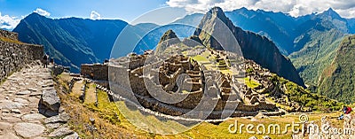 Panorama of Mysterious city - Machu Picchu, Peru, South America. The Incan ruins. Stock Photo