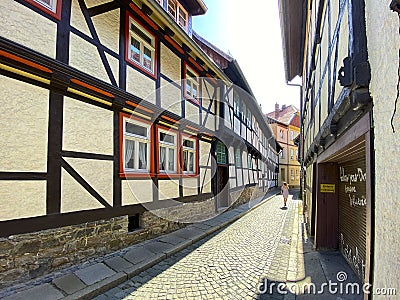 Narrow back street of Wernigerode old town, Germany Editorial Stock Photo