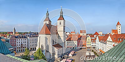 Panorama of Neupfarrplatz square in Regensburg Stock Photo