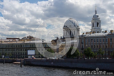 Panorama Neva river, Tuchkov Bridge, Catherine Church, Saint Petersburg, Russia Editorial Stock Photo