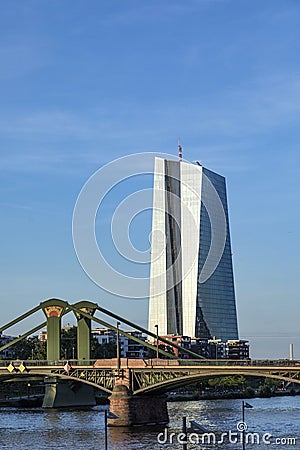 Panorama of new headquarters of the European Central Bank at riv Editorial Stock Photo