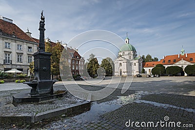 Panorama of New Town Square in Warsaw, Poalnd Editorial Stock Photo