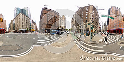 360 panorama New York 7th Ave and W 57th Street intersection. 360 panorama VR equirectangular photo Editorial Stock Photo