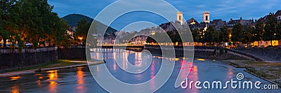 Panorama of night Besancon Stock Photo