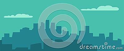 Panorama night city and sky with cloud. Vector Illustration