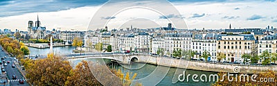 Panorama of Notre-dame-de-Paris and Seine river in autumn Stock Photo