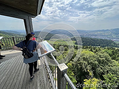 Panorama from the observation tower Altberg or landscape from the Lookout Point Altberg, Daellikon - Switzerland Editorial Stock Photo
