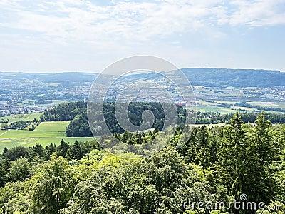 Panorama from the observation tower Altberg or landscape from the Lookout Point Altberg, Daellikon - Switzerland Stock Photo