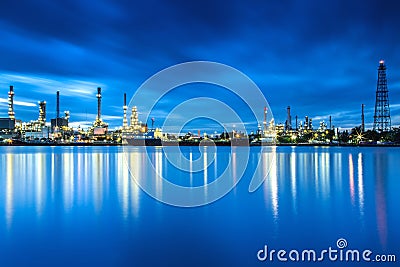Panorama of Oil refinery with reflection Stock Photo