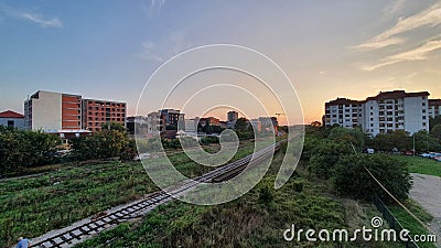 Old abandonned railway in the Dorcol district in Belgrade Stock Photo