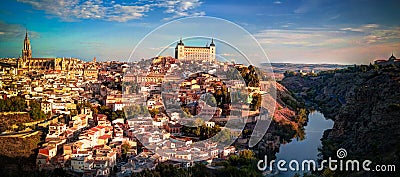Panorama of the old city of Toledo, Tagus river, Spain Stock Photo
