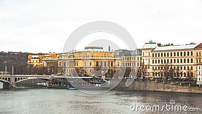 Panorama of the old part of Prague from the embankment of the Vistula River. Editorial Stock Photo