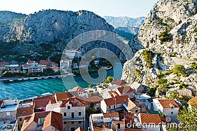 Panorama of Old Pirate Town of Omis Stock Photo