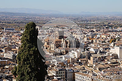 The panorama of old town of Granada, Albaicin, in Spain Stock Photo