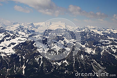 Panorama opening from Kitzsteinhorn, Ski resort slope, Kaprun, Austria Stock Photo