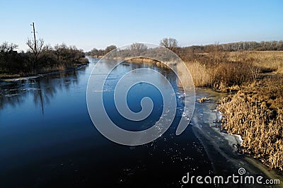Panorama of the Orel River in early spring. Stock Photo