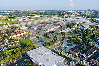 Panorama overlooking view mall plaza shopping near 45 interchanges sn Houston city Texas USA. Editorial Stock Photo