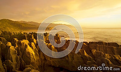 Panorama Of Pancake Rocks In The Scenic Mountains Concept Stock Photo