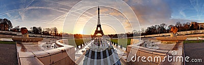 Panorama of Paris at sunrise with Eiffel tower Stock Photo