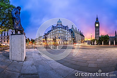 Panorama of Parliament Square and Queen Elizabeth Tower in London, United Kingdom Editorial Stock Photo