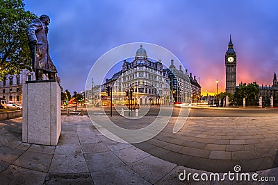 Panorama of Parliament Square and Queen Elizabeth Tower Editorial Stock Photo
