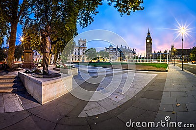 Panorama of Parliament Square and Queen Elizabeth Tower Editorial Stock Photo