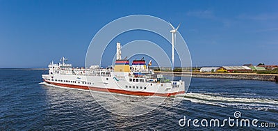 Panorama of the passenger ferry between Borkum island and German Editorial Stock Photo