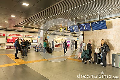 Panorama with passengers inside at Rome Ciampino Airport in 2023 in Italy Editorial Stock Photo
