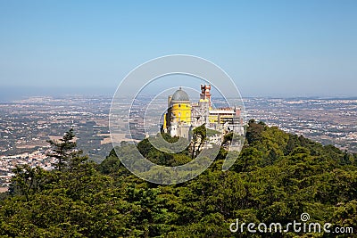 Panorama of Pena National Palace in Sintra, Portugal. Europe Stock Photo