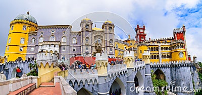 Panorama of Pena Palace, a Romanticist castle in Sintra, Portugal Editorial Stock Photo