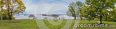 Panorama photography of a park in Oslo during Autumn with Oslo Fjord Stock Photo