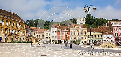 Panorama of the Piata Sfatului square in Brasov Editorial Stock Photo