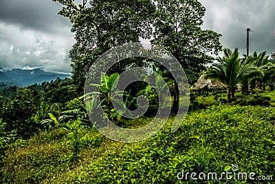 Panorama of plateaus and mountains of Panama on the way to Reserva Forestal de Fortuna and Punta Pena. Stock Photo