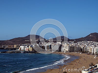 Panorama Playa Las Canteras beach in Las Palmas Grand Canary Isl Stock Photo