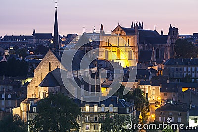 Panorama of Poitiers with Cathedral of Saint Peter Stock Photo