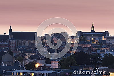 Panorama of Poitiers with city hall at sunset Stock Photo