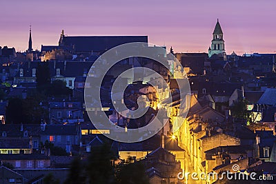 Panorama of Poitiers at sunset with Notre-Dame la Grande Stock Photo