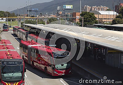 The panorama of portal del norte main station of transmilenio system during bogota no car day event Editorial Stock Photo