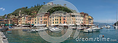 Panorama of Portofino - fishing village Editorial Stock Photo