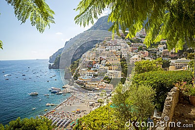 Panorama of Positano town in Italy Stock Photo