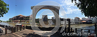 Panorama of Power Generation Sluice by the River in Malacca Ancient City, Malaysia. Stock Photo