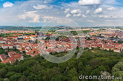 Panorama Prague castle in the middle of the city with beautiful Stock Photo