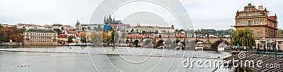 Panorama Prague Czech Republic view Charles Bridge, river and city from bank, autumn season Stock Photo