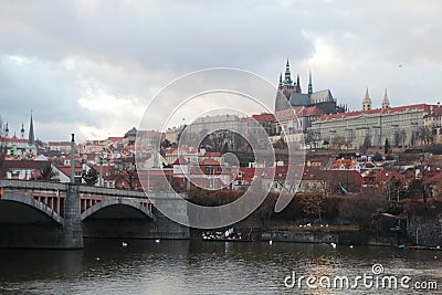 The panorama of Prazhsky Hrad in the center of Prague Stock Photo