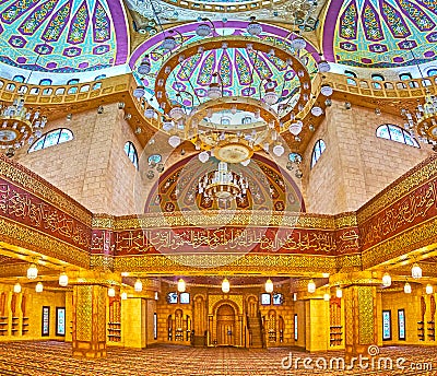 Panorama of preayer hall of Al Sahaba mosque in Sharm El Sheikh, Egypt Editorial Stock Photo