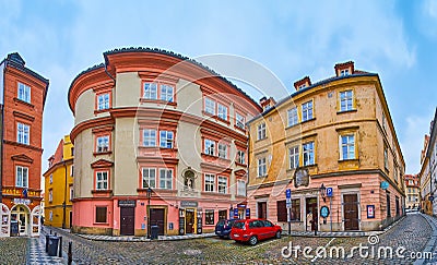 Panorama of Prokopska Street, Lesser Quarter, on March 6 in Prague, Czech Republic Editorial Stock Photo
