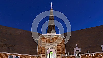 Panorama Provo Utah church with stained glass windows and spire at the entrance Stock Photo