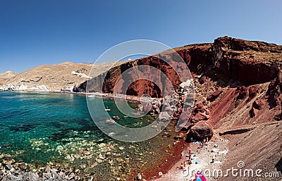 Panorama of the red beach. Santorini Greece Stock Photo