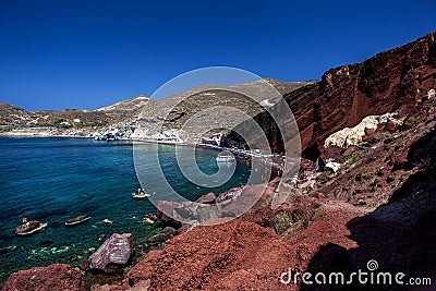 Panorama of the red beach. Santorini Stock Photo